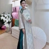 Áo Dài Thiên Dy Vải Tơ Tằm Thọ Dệt Cổ Trơn Viền Đính Cúc - Đẹp Dạ Lễ Tết 470k 3
