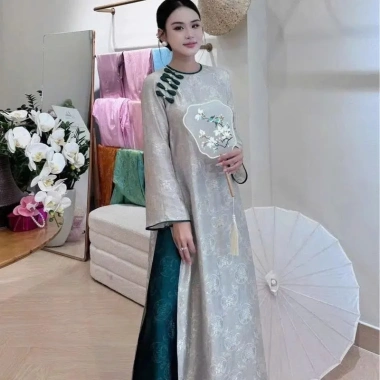 Áo Dài Thiên Dy Vải Tơ Tằm Thọ Dệt Cổ Trơn Viền Đính Cúc - Đẹp Dạ Lễ Tết 470k 3 Áo Dài Thiên Dy Vải Tơ Tằm Thọ Dệt Cổ Trơn Viền Đính Cúc - Đẹp Dạ Lễ Tết 470k 3