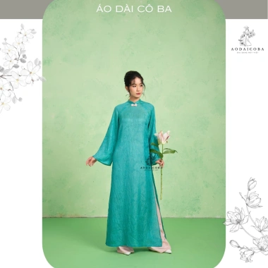 Áo Dài Tiểu Phụng Gấm Tằm Ánh Kim Đính Nơ Suông Dài Tay Loe Mặc Tết 329k Cô Ba 2