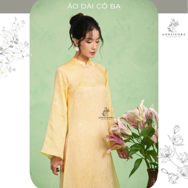 Áo Dài Tiểu Phụng Gấm Tằm Ánh Kim Đính Nơ Suông Dài Tay Loe Mặc Tết 329k Cô Ba 6