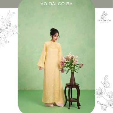 Áo Dài Tiểu Phụng Gấm Tằm Ánh Kim Đính Nơ Suông Dài Tay Loe Mặc Tết 329k Cô Ba 7