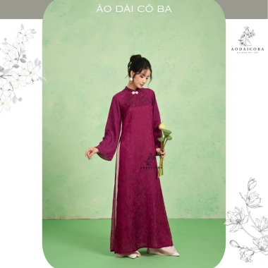 Áo Dài Tiểu Phụng Gấm Tằm Ánh Kim Đính Nơ Suông Dài Tay Loe Mặc Tết 329k Cô Ba 9