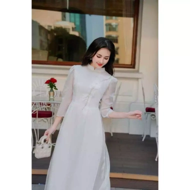 Áo Dài Trắng Cách Tân Voan Tơ Cao Cấp 4 Tà Kết Hoa Nhẹ Nhàng - Giá 140.000₫ 3