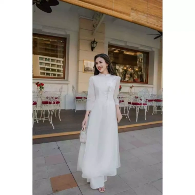 Áo Dài Trắng Cách Tân Voan Tơ Cao Cấp 4 Tà Kết Hoa Nhẹ Nhàng - Giá 140.000₫ 5