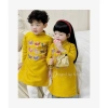 Áo dài trẻ em cặp đôi 2 màu xanh vàng - gấm cao cấp, thêu tinh tế, giá ưu đãi 117k 4