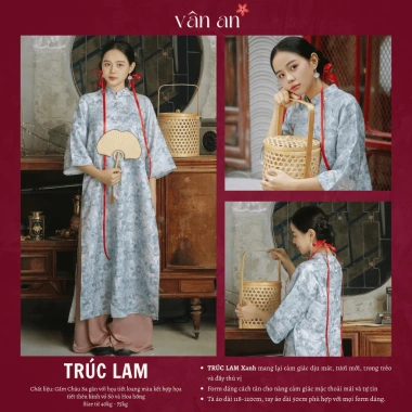 Áo Dài Trúc Lam Vân An Tết 2.026 - Dáng Suông Tay Lỡ Hai Tà, Gấm Dệt Nổi, Charm Hoa 3