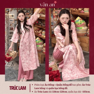 Áo Dài Trúc Lam Vân An Tết 2.026 - Dáng Suông Tay Lỡ Hai Tà, Gấm Dệt Nổi, Charm Hoa 10