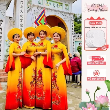 Áo Dài Truyền Thống Hoa Dây Vàng Tay Xẻ Cao Cấp – Siêu Xinh, Đủ Size S‑M‑L‑XL‑2XL‑3XL‑4XL‑5XL, Giá 85.000₫