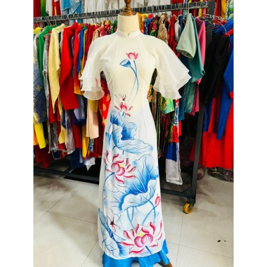 Áo dài truyền thống hoa sen tay cánh tiên, voan tơ trắng + quần ống - Giá 190.000₫ 4 Áo dài truyền thống hoa sen tay cánh tiên, voan tơ trắng + quần ống - Giá 190.000₫ 4