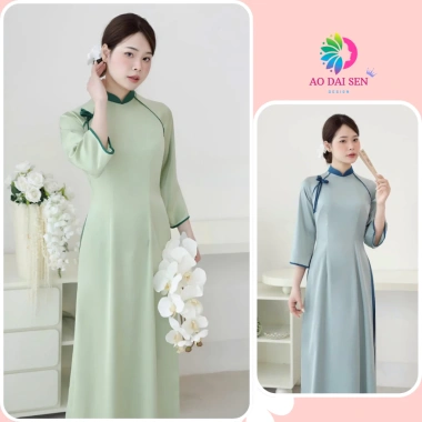 Áo dài Vân Chi dáng ôm lụa ngọc trai, nơ cách điệu trẻ trung - Áo Dài Sen 200k