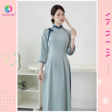 Áo dài Vân Chi dáng ôm lụa ngọc trai, nơ cách điệu trẻ trung - Áo Dài Sen 200k