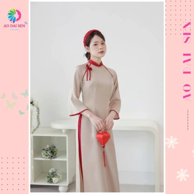 Áo dài Vân Chi dáng ôm lụa ngọc trai, nơ cách điệu trẻ trung - Áo Dài Sen 200k