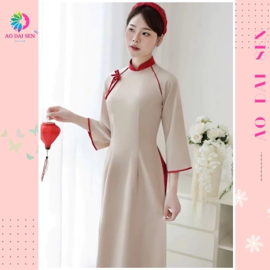 Áo dài Vân Chi dáng ôm lụa ngọc trai, nơ cách điệu trẻ trung - Áo Dài Sen 200k