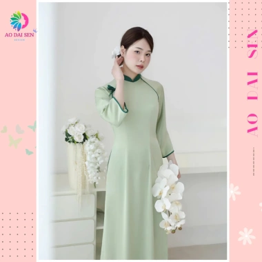 Áo dài Vân Chi dáng ôm lụa ngọc trai, nơ cách điệu trẻ trung - Áo Dài Sen 200k