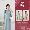 Áo Dài Vân Chi Truyền Thống Lụa Ngọc Trai Mềm Mát Tay Lỡ Thêu Nơ Cherry - 520k