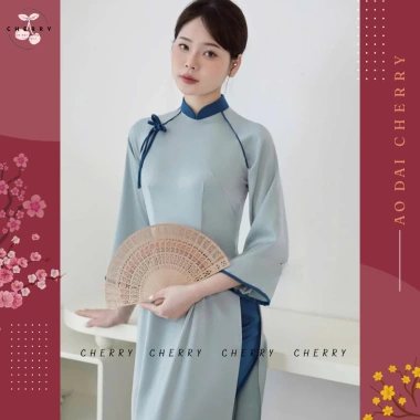 Áo Dài Vân Chi Truyền Thống Lụa Ngọc Trai Mềm Mát Tay Lỡ Thêu Nơ Cherry - 520k 4