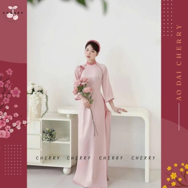 Áo Dài Vân Chi Truyền Thống Lụa Ngọc Trai Mềm Mát Tay Lỡ Thêu Nơ Cherry - 520k 7