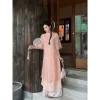 Áo dài Vũ Anh Kim 3 tà đôi kem, suông lụa, tay lỡ cổ tàu, chuẩn Tết 9