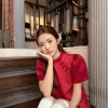 Áo đỏ Freesize vải gấm truyền thống Gấm Son BST Tết, tay đính nơ, giảm còn 360.000đ 8