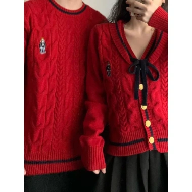 Áo đôi len nam nữ màu đỏ Noel Tết mùa đông dày đẹp- Cặp đôi Couple Love C159