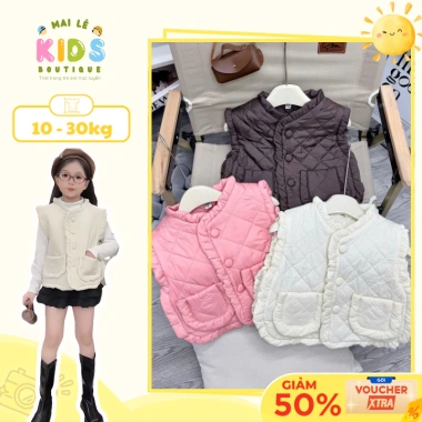 Áo gile thu đông bé gái chần bông bèo vai - áo khoác phao ấm, thích hợp đi học, chơi, Noel, Tết - 170k