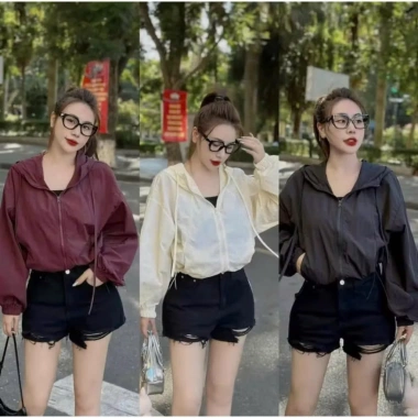 Áo Gió Nữ Croptop Cao Cấp Chống Nước Cản Nắng Cản Gió Size 45-62kg Giá 107.500 VND