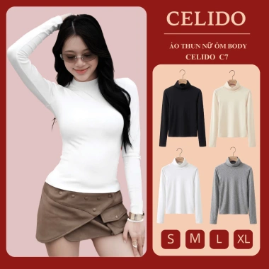 Áo giữ nhiệt CELIDO cổ lọ 6cm cotton dày co giãn, thắt eo tôn dáng, giảm 20% Tết 2.026
