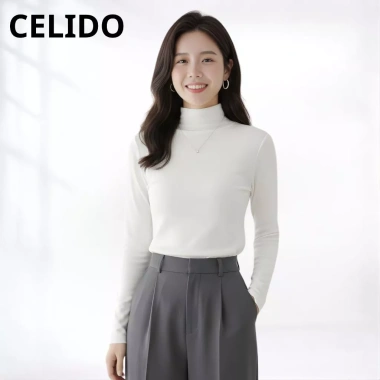 Áo giữ nhiệt CELIDO cổ lọ 6cm cotton dày co giãn, thắt eo tôn dáng, giảm 20% Tết 2.026