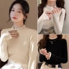 Áo giữ nhiệt nữ ren phối, cổ tròn dài tay phong cách Hàn Quốc, thun cotton mềm, ưu đãi 85k – A444 PANOSI