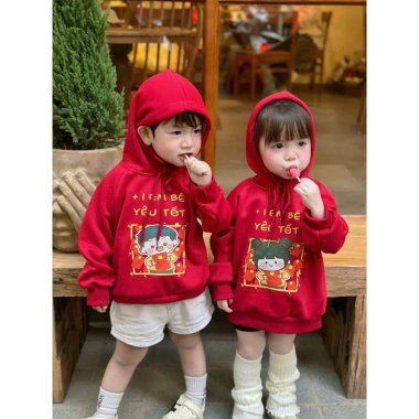 Áo Hoodie Đỏ trẻ em in hình Tết 6-26kg, siêu mềm, giảm giá 22% chỉ 114.000₫ 3