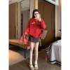 Áo Hoodie Nữ Màu Đỏ Tết Dương Lịch – Con Ngựa Nhỏ, Vải In, Vòng Cổ Tròn Form Rộng, Giá 200k 2