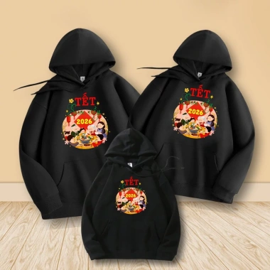 Áo hoodie Tết 2.026 - áo nỉ 5 người, đồng phục Anh Nga, 60.000đ giảm từ 72.000đ