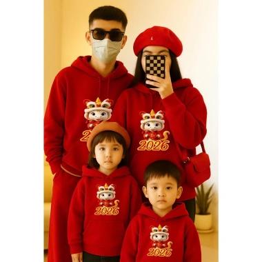 Áo hoodie Tết 2.026 - áo nỉ 5 người, đồng phục Anh Nga, 60.000đ giảm từ 72.000đ