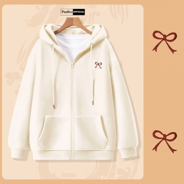 Áo Hoodie Zip Thêu Unisex PEABOO HZ BST01 Mini Nỉ Bông Form Rộng Mũ 2 Lớp