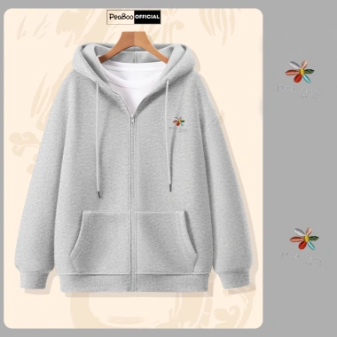 Áo Hoodie Zip Thêu Unisex PEABOO HZ BST01 Mini Nỉ Bông Form Rộng Mũ 2 Lớp