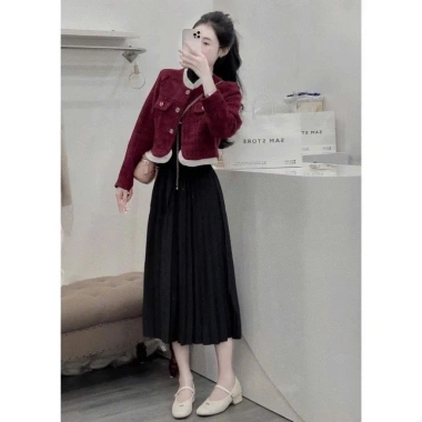 Áo khóa ngoài Dạ Tweed 2 màu Đỏ-Đen, viền Bèo 2 lớp, đệm vai tỉ mỉ - Giá 143.400₫ 3