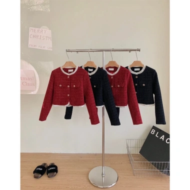Áo khóa ngoài Dạ Tweed 2 màu Đỏ-Đen, viền Bèo 2 lớp, đệm vai tỉ mỉ - Giá 143.400₫ 6