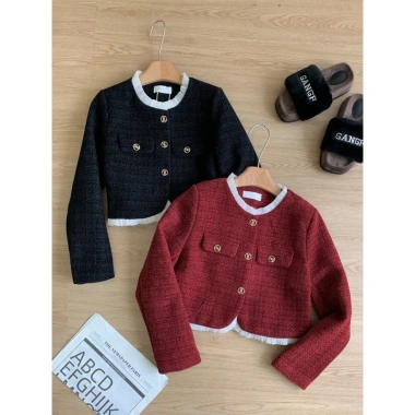 Áo khóa ngoài Dạ Tweed 2 màu Đỏ-Đen, viền Bèo 2 lớp, đệm vai tỉ mỉ - Giá 143.400₫ 7