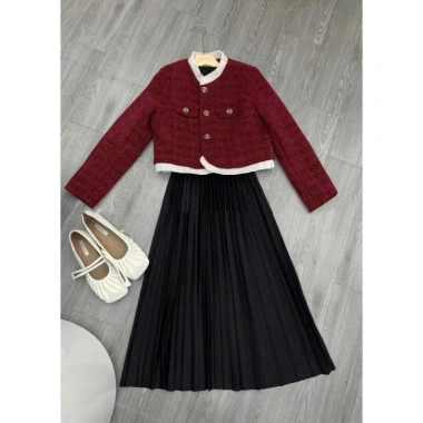 Áo khóa ngoài Dạ Tweed 2 màu Đỏ-Đen, viền Bèo 2 lớp, đệm vai tỉ mỉ - Giá 143.400₫ 9