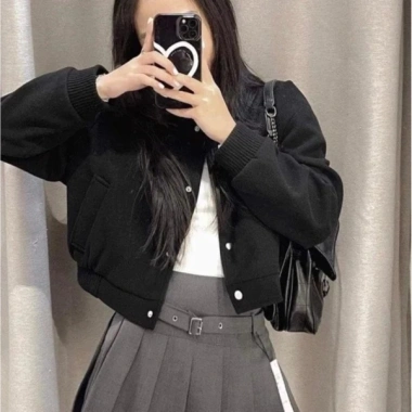 Áo Khoác Bomber Dạ Ép Dáng Ngắn Croptop Nữ Thu Đông Mặc Tết 2.026 Giá 215k 4