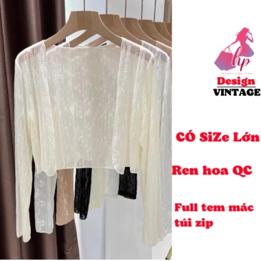 Áo khoác cardigan croptop dài tay nữ vải len lưới hoa xuyên thấu 68.000₫