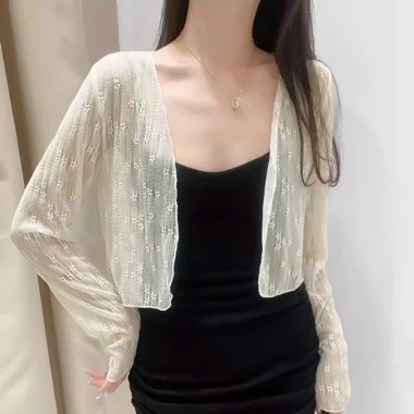 Áo khoác cardigan croptop dài tay nữ vải len lưới hoa xuyên thấu 68.000₫