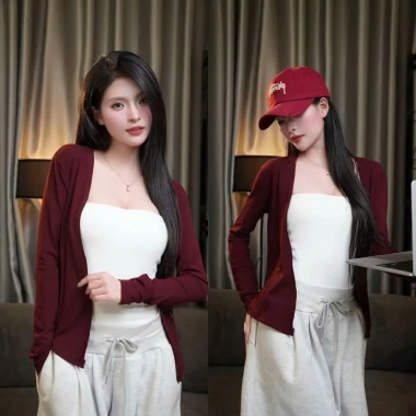Áo khoác cardigan dài thun co giãn basic thanh lịch, hotgirl mùa thu đông 6