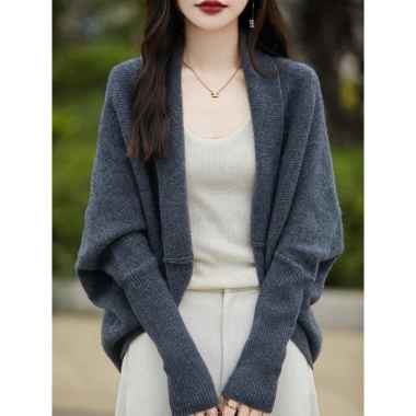 Áo khoác cardigan dệt kim hình kén, tay cánh dơi rộng rãi cho nữ - 203.760 VND 9