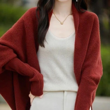 Áo khoác cardigan dệt kim hình kén, tay cánh dơi rộng rãi cho nữ - 203.760 VND 10