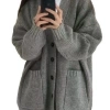 Áo khoác cardigan dệt kim unisex thu đông, màu trơn rộng rãi, giảm 20% - 154.700₫ 2
