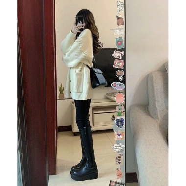Áo khoác cardigan dệt kim unisex thu đông, màu trơn rộng rãi, giảm 20% - 154.700₫