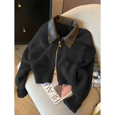 Áo khoác cardigan len croptop khóa kéo 2 chiều, cổ sơ mi - Giao trước Tết, giảm còn 199k 4