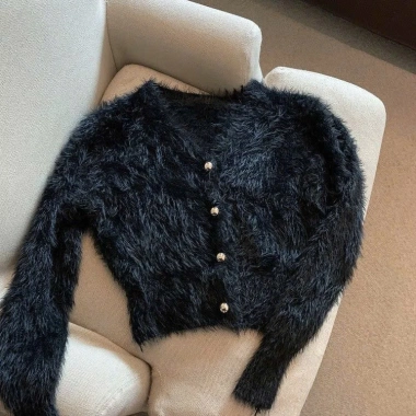 Áo khoác cardigan len lông thỏ cổ V khuy đồng tiểu thư sang chảnh cỡ lớn DABA SP25