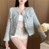 Áo khoác caro xanh dương dạ tweed nữ mỏng nhẹ, cardigan ôm body phong cách Y2K - 180.400₫ 4